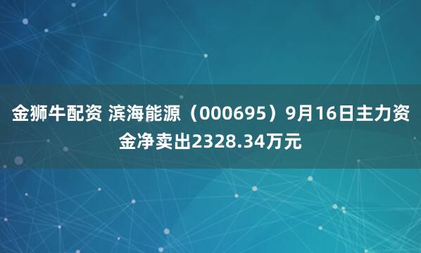 金狮牛配资 滨海能源（000695）9月16日主力资金净卖出2328.34万元