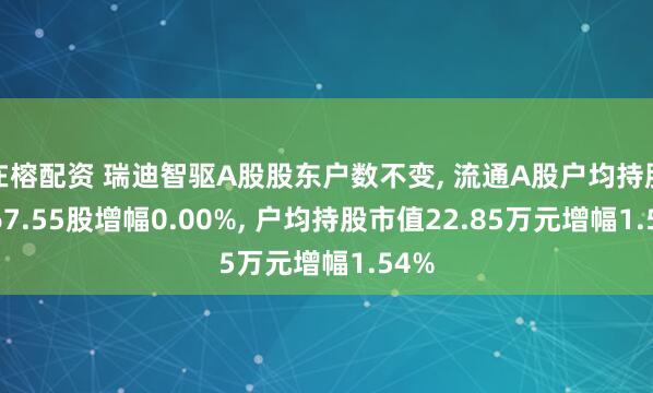 在榕配资 瑞迪智驱A股股东户数不变, 流通A股户均持股3067.55股增幅0.00%, 户均持股市值22.85万元增幅1.54%