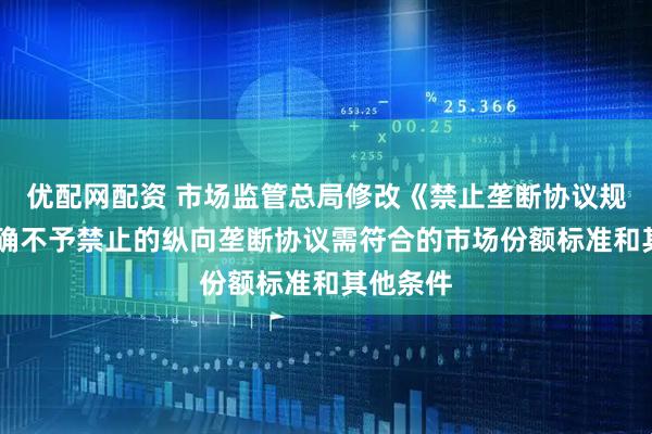 优配网配资 市场监管总局修改《禁止垄断协议规定》 明确不予禁止的纵向垄断协议需符合的市场份额标准和其他条件